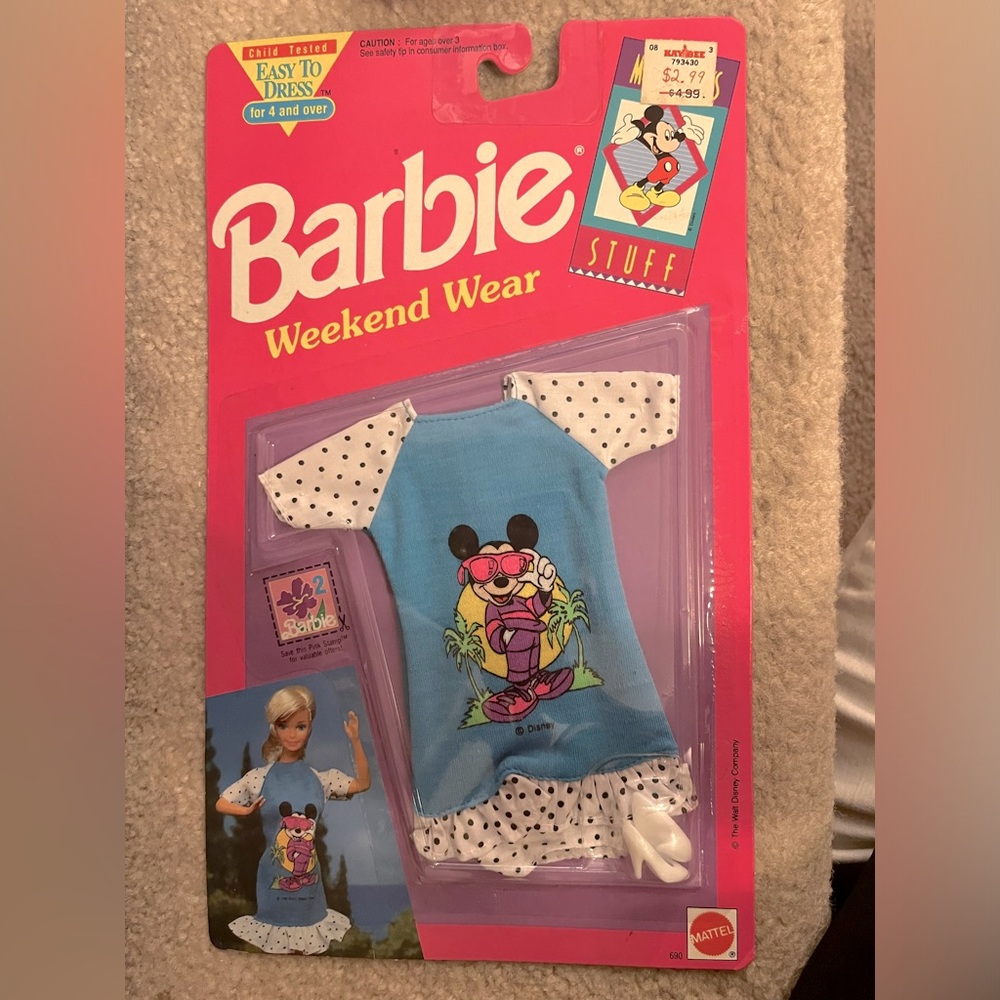 1992 Barbie Disney Weekend Wear Fashion Outfit Mickeys Stuff Mickey Dress 690